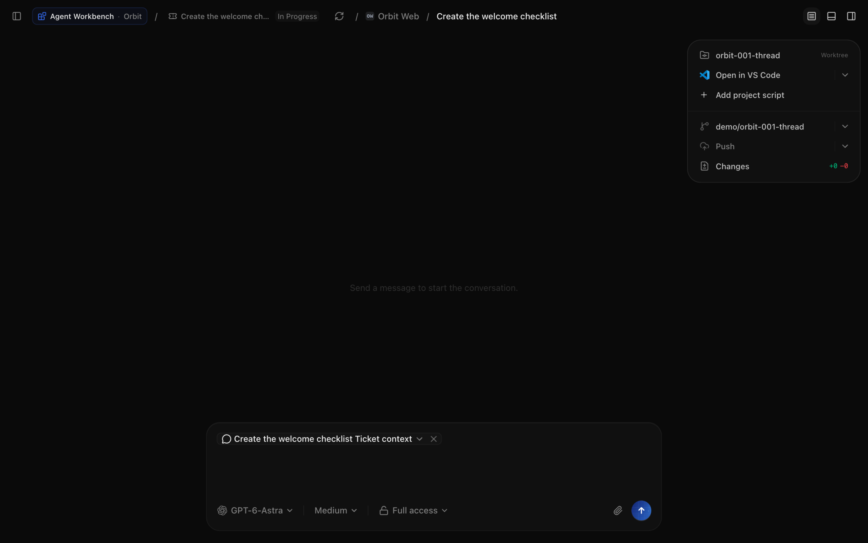 Native T3 Thread with Ticket context attached to the composer